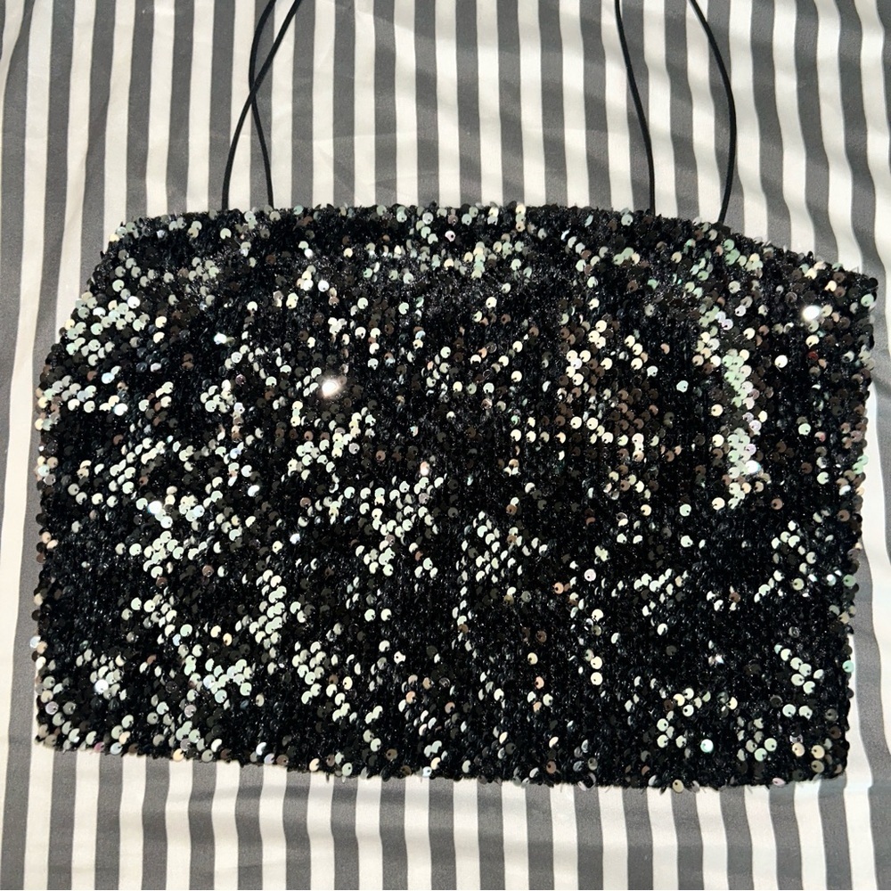 Garage Black and Silver Sequin Evening Croptop
